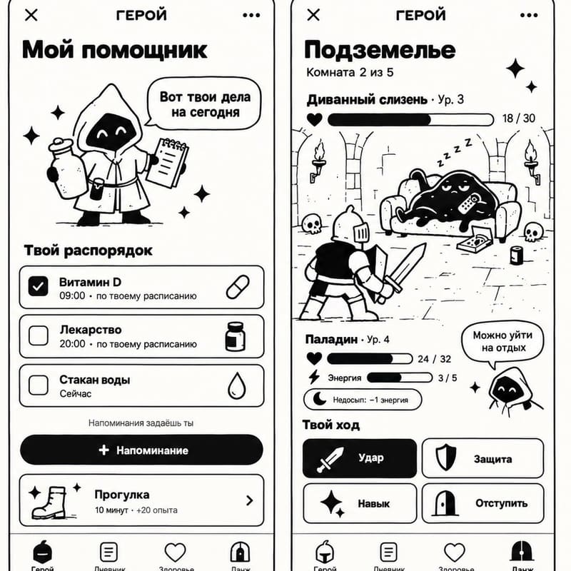 Концепт: «Мой помощник» и подземелье с Диванным слизнем