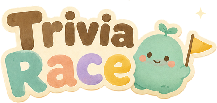 Логотип Trivia Race с маскотом Росточком и флажком финиша